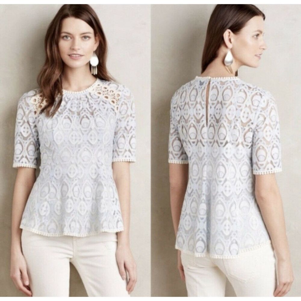 Anthro HD in Paris Signa Lace Blouse Blue Size 14